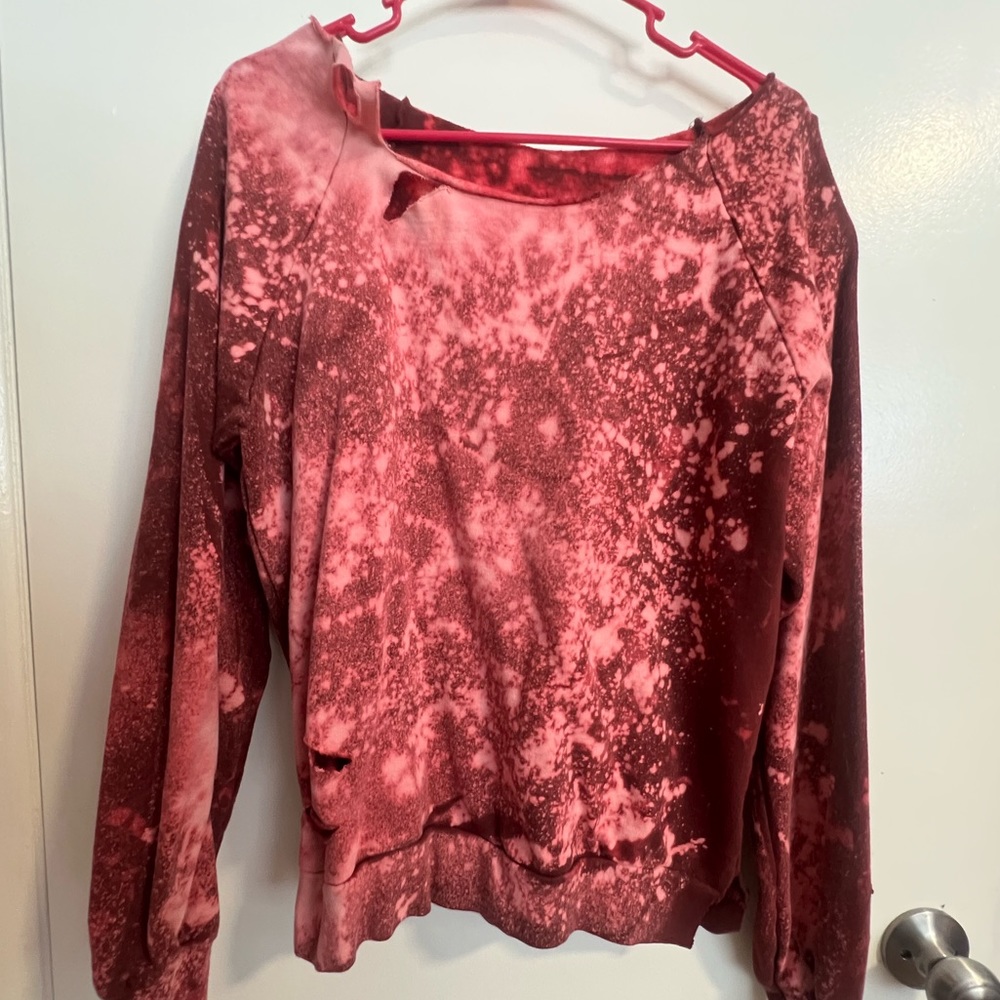 00s Bleached Distressed Torn Splatter Crewneck Sweater Punk Rock Streetwear